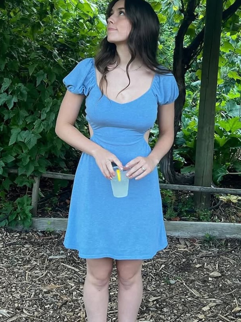 Le Lis Sky Blue Backless Puff Sleeve Mini Dress
